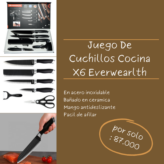 JUEGO DE CUCHILLOS COCINA X6 EVERWEARLTH®
